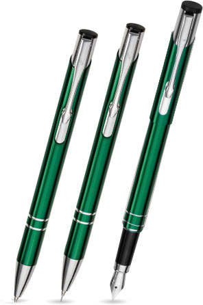ballpen, mechanical pencil and fountain pen in etui - dark green