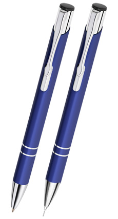 ballpen and mechanical pencil in etui - navy blue