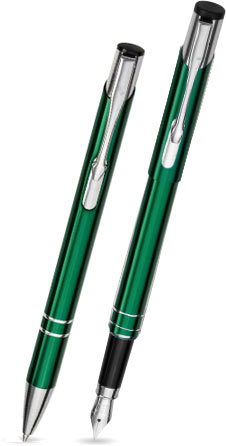 ballpen and fountain pen in etui - dark green